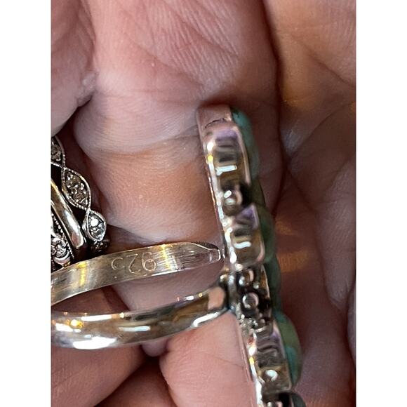 Sterling Silver NATIVE Style Turquoise Cluster Ring Adj 6-9 Large SW Statement - Picture 8 of 9